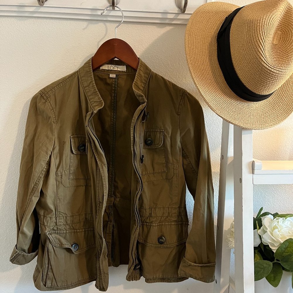 Ann Taylor LOFT Green Utility Jacket Medium Petite